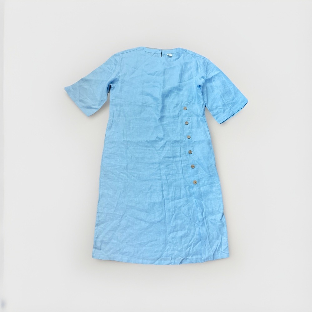 Lintico Dress Womens Med JELENA Baby Blue 100% Linen New Relaxed Fit Lagenlook